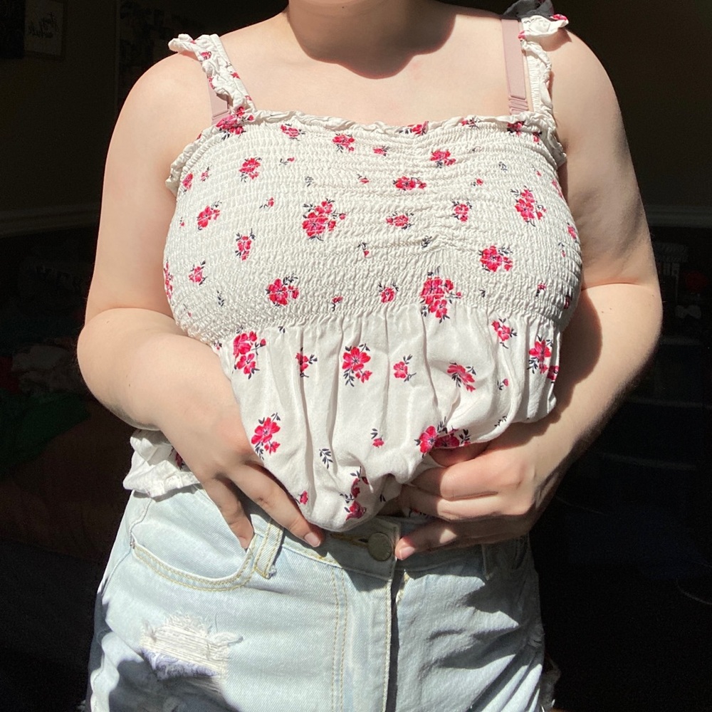 White Floral Tank Top